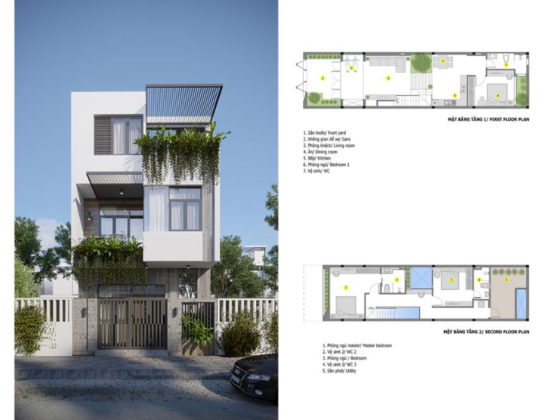 Mẫu nhà 2 tầng mặt tiền 8m không gian khoa học