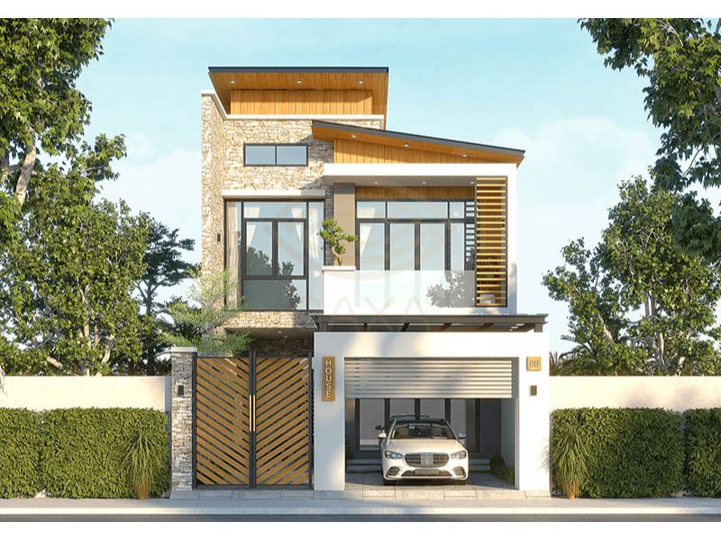 Bản vẽ nhà 2 tầng 8x12m hiện đại