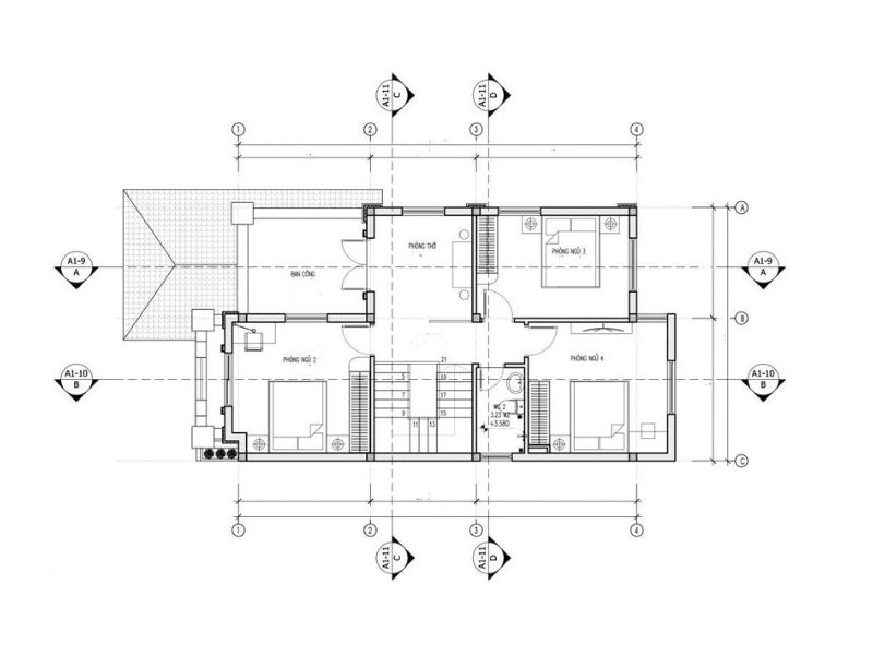 Mặt bằng công năng tầng 2 nhà 2 tầng 8x12m