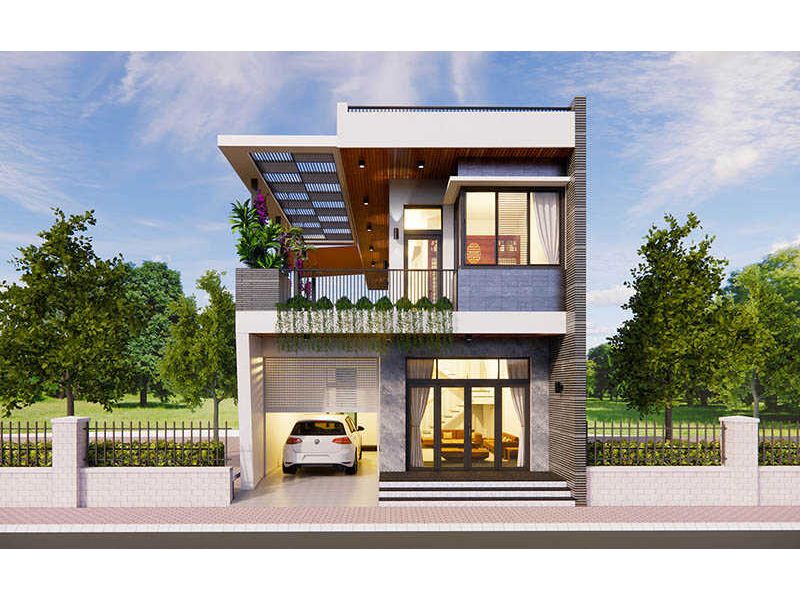 Mặt tiền nhà rộng 8m có bố trí thêm gara