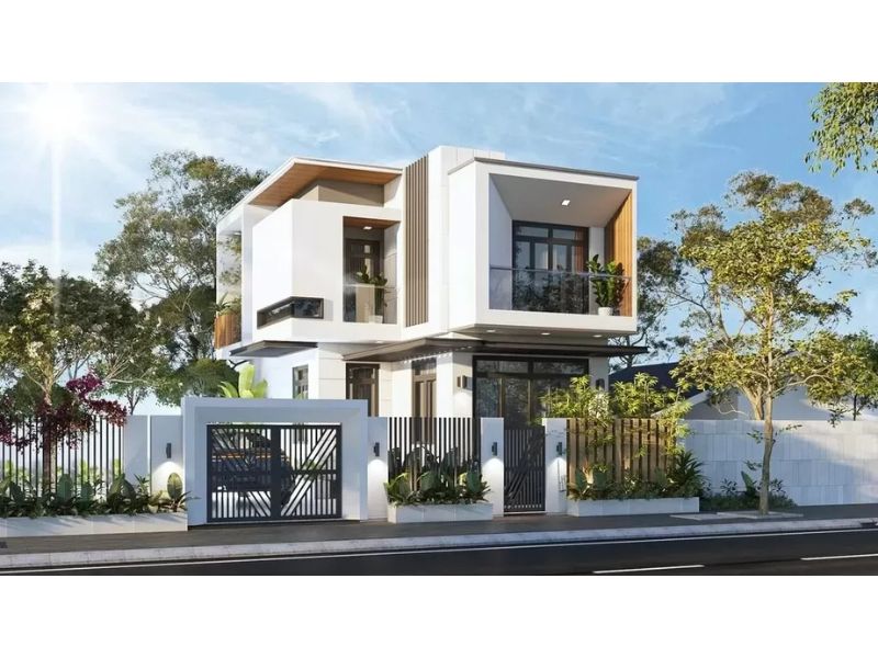 Thiết kế nhà vườn 2 tầng mái bằng hiện đại