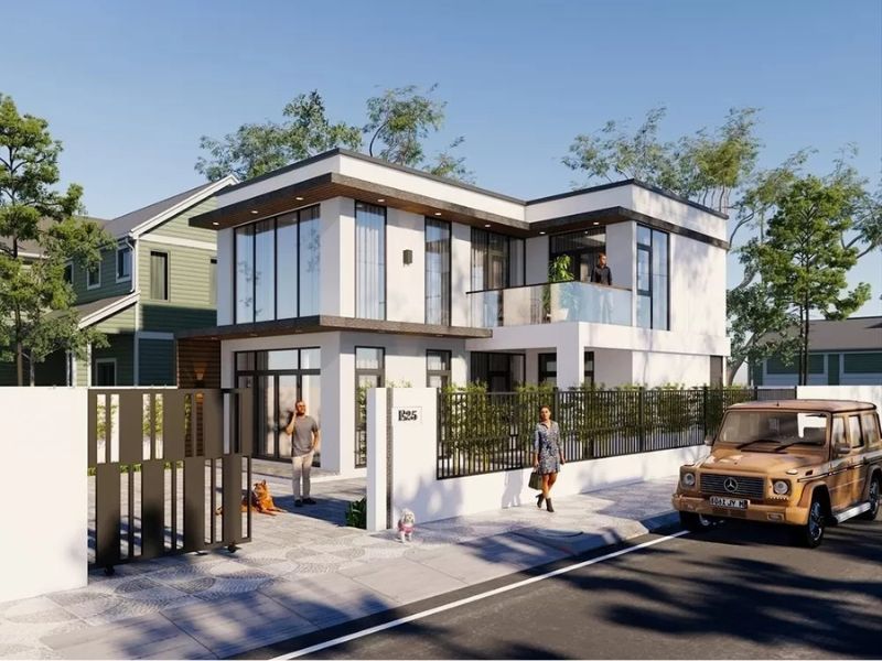 Nhà 2 tầng mặt tiền rộng có sân vườn làm gara