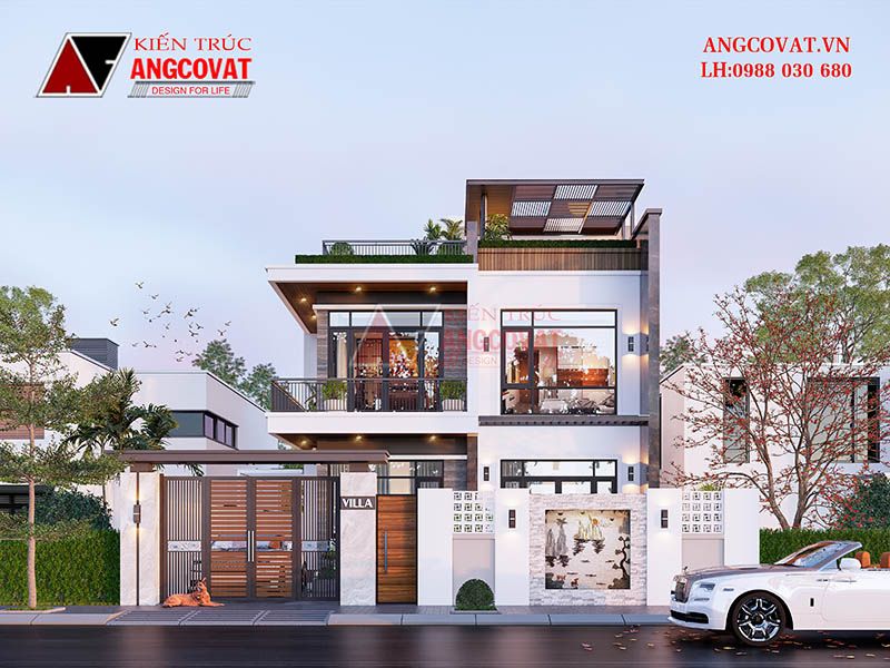 Kiến trúc nhà 2 tầng mái bằng hiện đại sang trọng