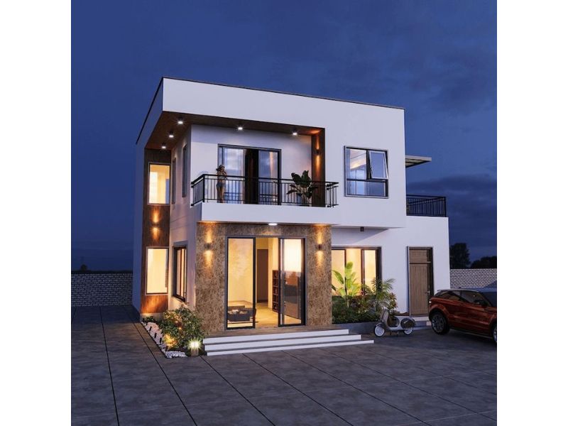 Nhà 2 tầng mái bằng vuông vắn hiện đại