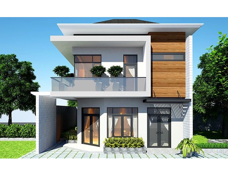 Thiết kế nhà 2 tầng độc đáo có khoảng sân rộng