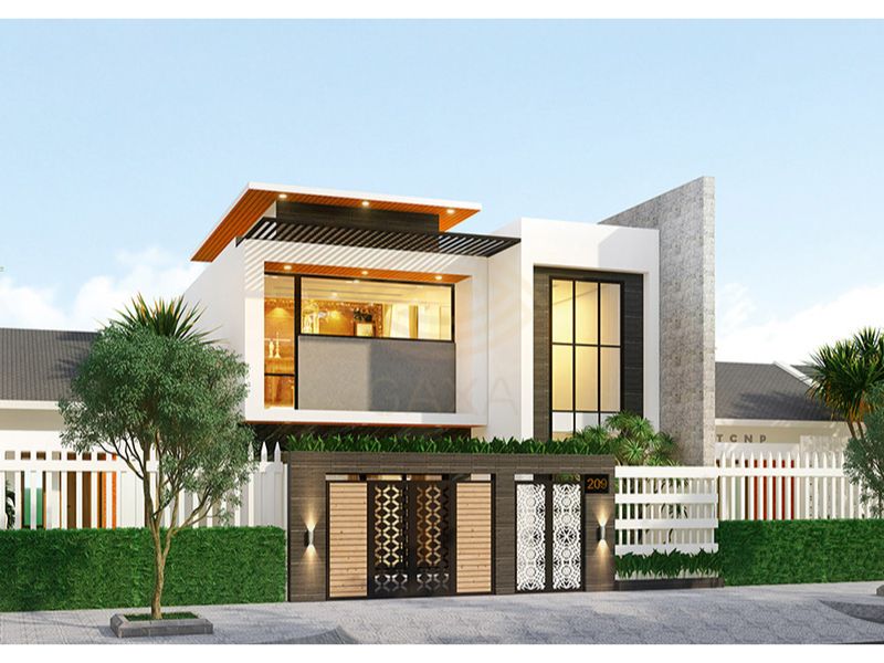 Mẫu nhà vuông 80m2 mái bằng 2 tầng