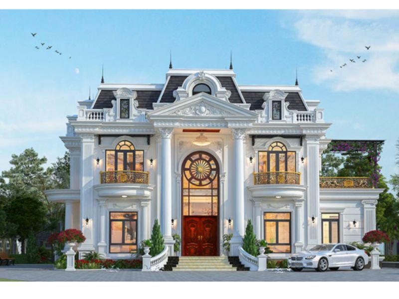 Biệt thự 2 tầng tân cổ điển có hệ trụ cột to lớn tăng sự kiên cố và bề thế 