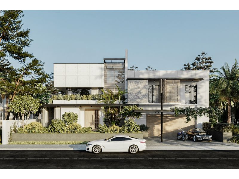 Thiết kế biệt thự 2 tầng 6 phòng ngủ hiện đại mặt tiền 12m 