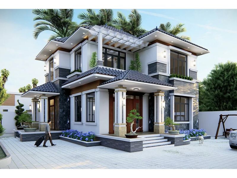 Mẫu biệt thự 2 tầng mái Nhật tân cổ điển nhẹ nhàng, thanh lịch 