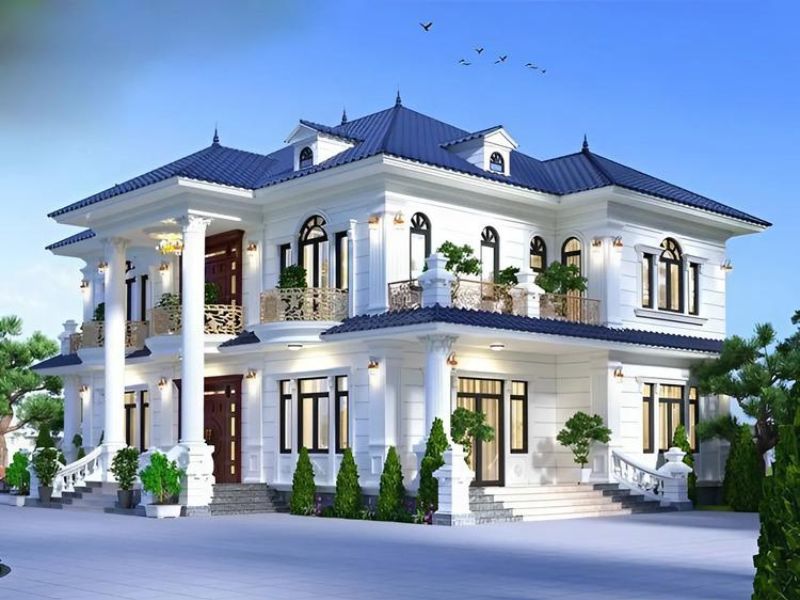 Thiết kế biệt thự 2 tầng 6 phòng ngủ 2 mặt tiền thoáng đãng 