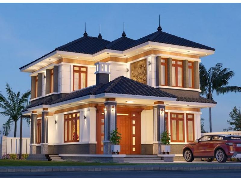 Mẫu nhà 2 tầng 6 phòng ngủ 1 phòng thờ phong cách tân cổ điển 