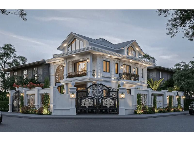 Ngoại thất sang trọng và đầy tinh tế của mẫu biệt thự 2 tầng 6 phòng ngủ 150m2 
