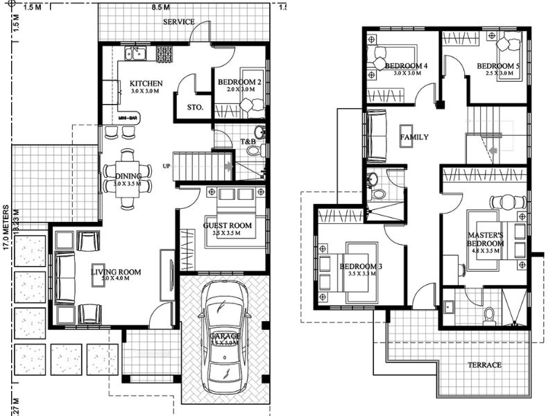 Bản vẽ thiết kế biệt thự 2 tầng 6 phòng ngủ có tầng hầm tiện lợi 