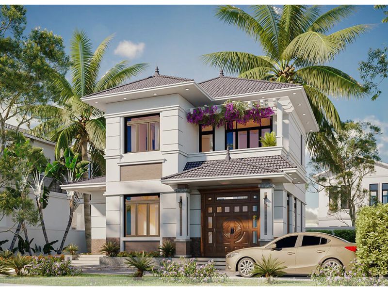 Biệt thự nhà 2 tầng mái Nhật đáng xây dựng ở quê 