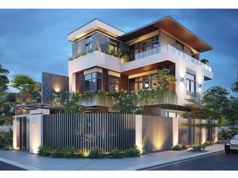 Hình ảnh biệt thự hiện đại sử dụng chất liệu kính mang ánh sáng tràn ngập từng góc nhà.