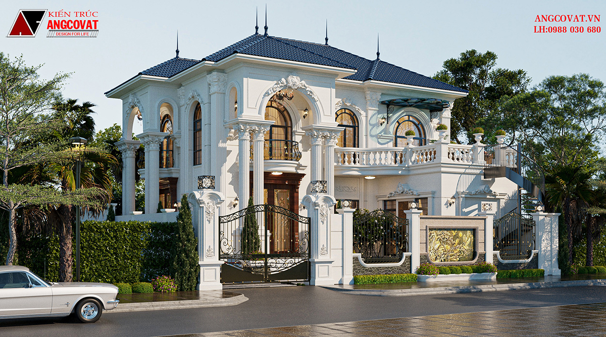 Hình ảnh nhà biệt thự 150m2 Tân cổ điển 2 tầng mái nhật sang trọng 