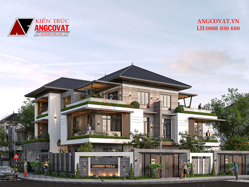 Mẫu biệt thự song lập 3 tầng mái Nhật sang trọng 
