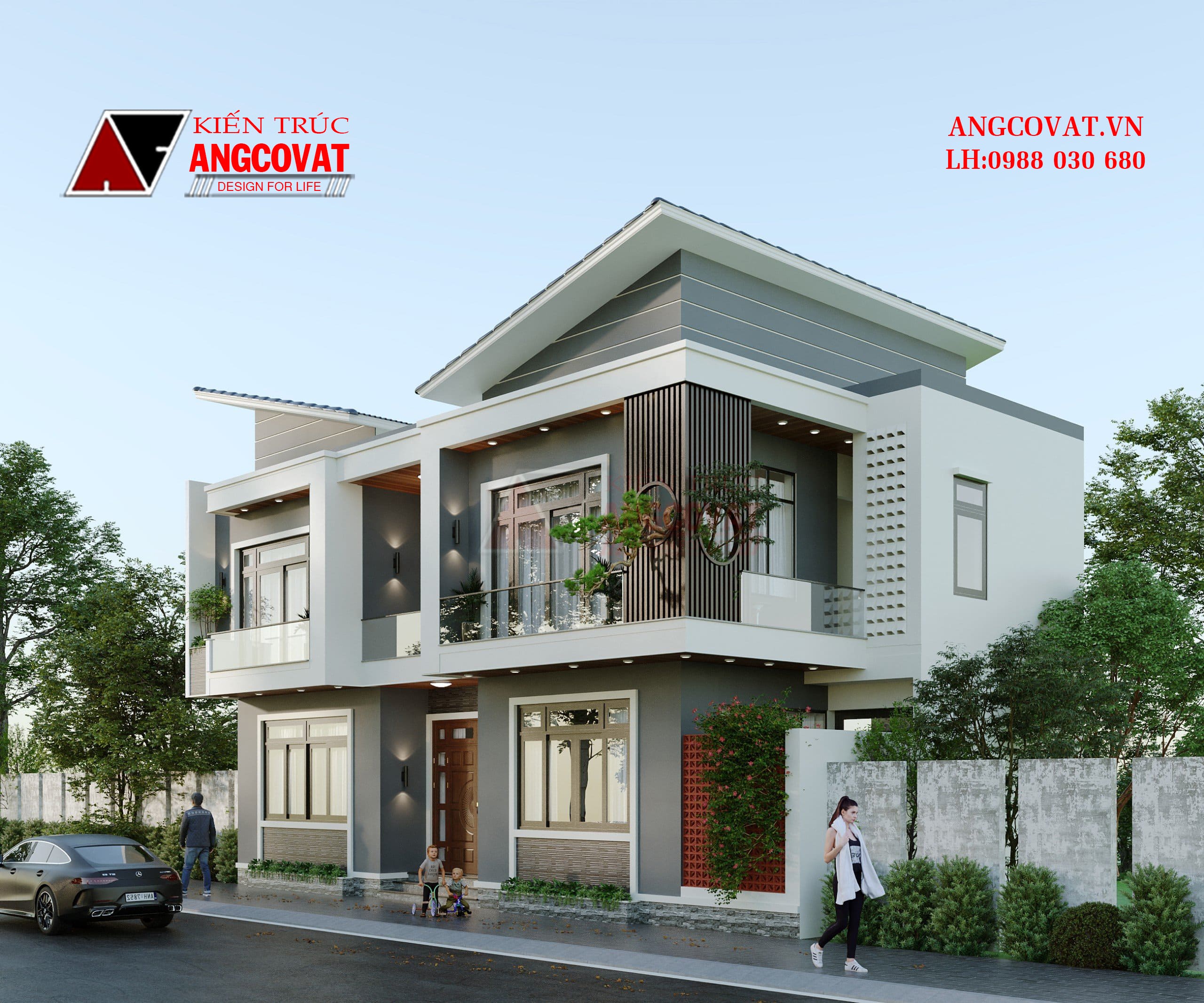 Hình ảnh nhà biệt thự 2 tầng mái lệch độc đáo, tối ưu khả năng thoát nước, cách nhiệt hiệu quả 