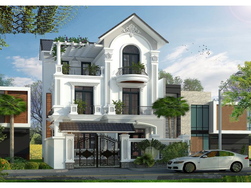 Biệt thự nhà 3 tầng 8x12m mái Thái cao ráo, thanh thoát 