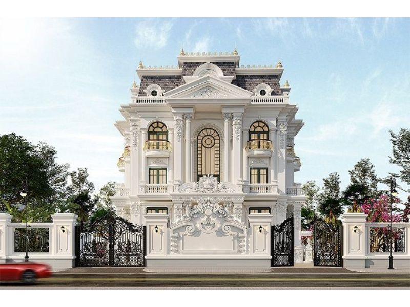 Kiến trúc nhà biệt thự cổ điển xa hoa với chi tiết hoa văn tinh xảo 