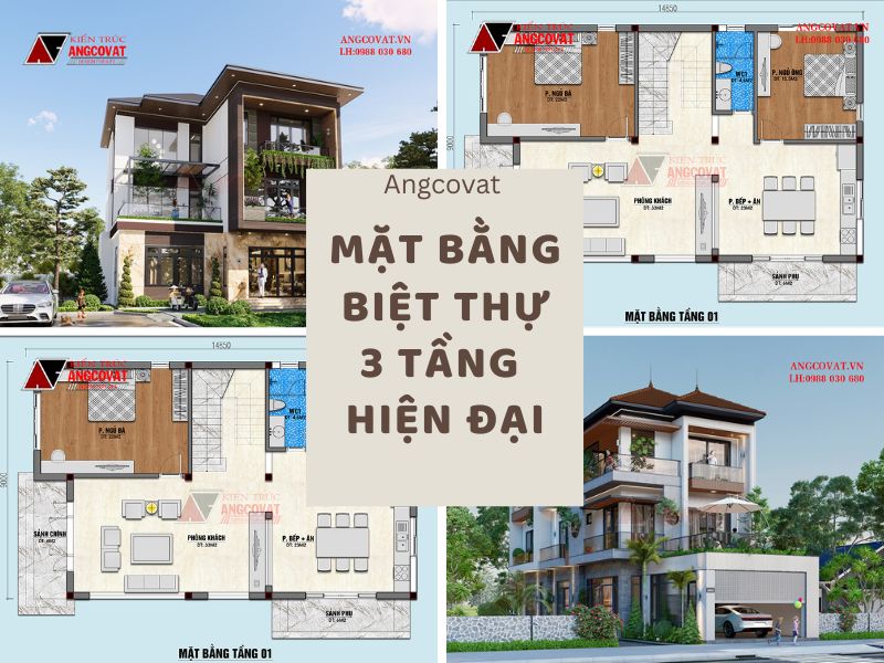 Tư vấn mặt bằng biệt thự 3 tầng hiện đại tiện nghi
