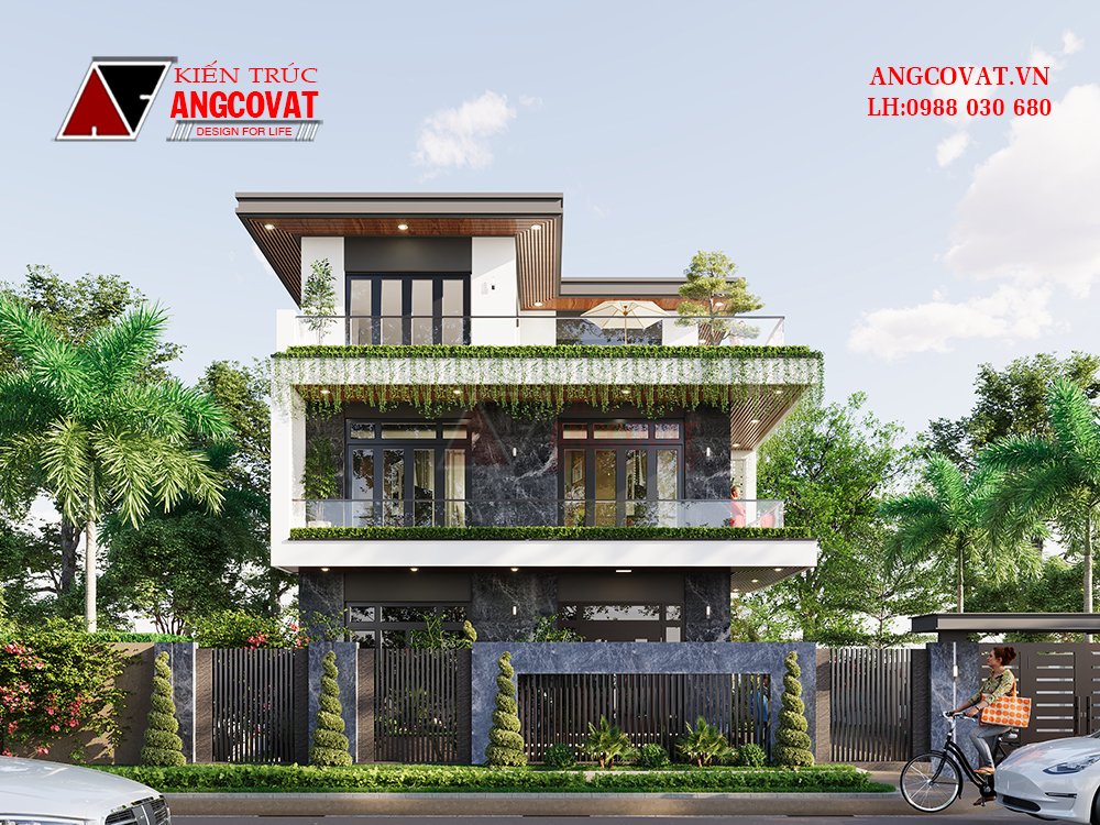 Vẻ ngoài hiện đại, sang trọng của biệt thự 3 tầng mặt tiền 9m 140m2