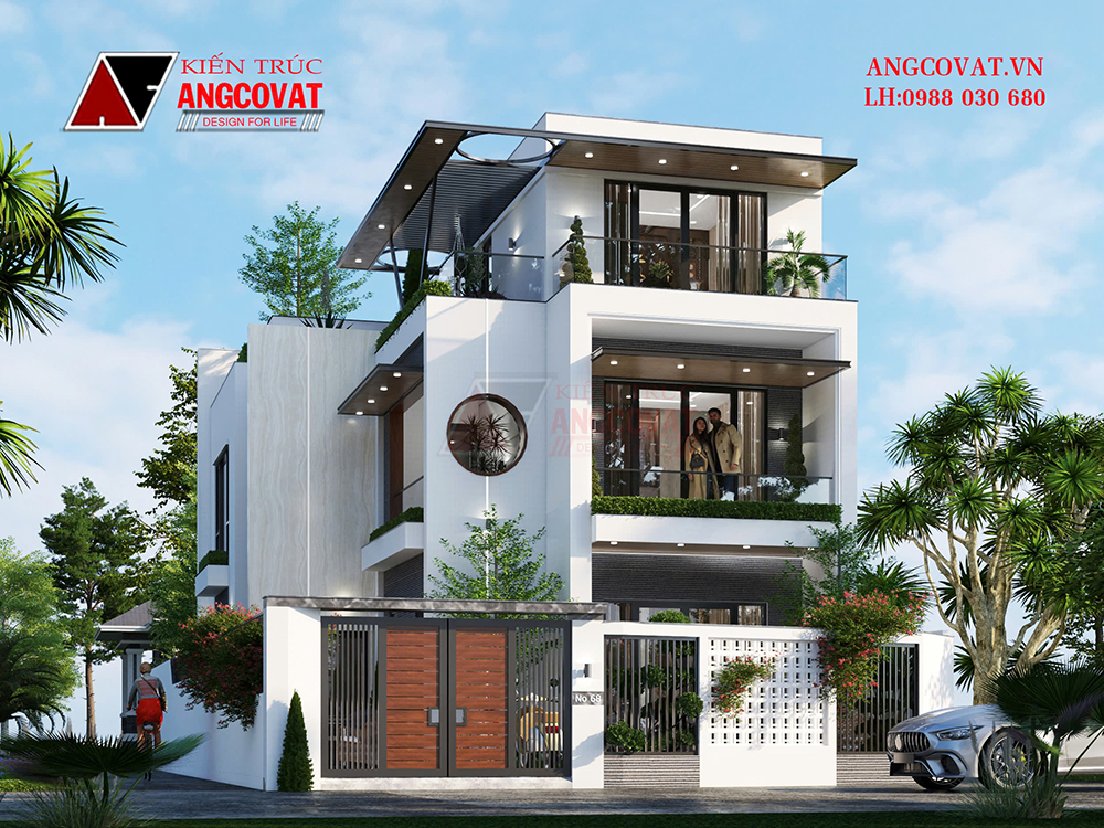 Ngoại thất sang trọng, hiện đại của biệt thự 3 tầng 120m2