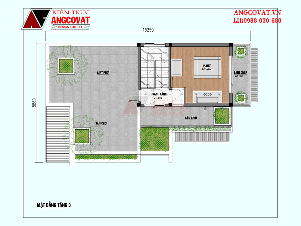 Mặt bằng công năng tầng 4 mẫu biệt thự 3 tầng hiện đại 120m2