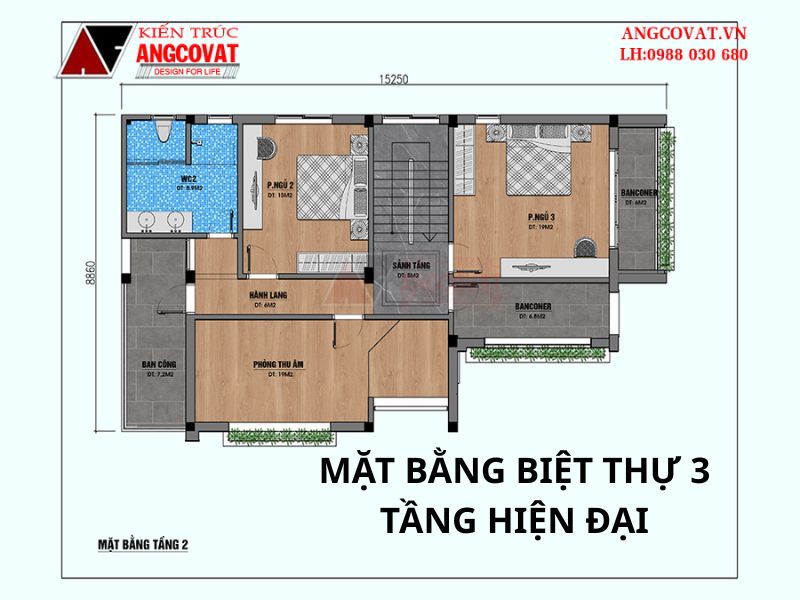 Công năng tầng 2 của biệt thự 3 tầng hiện đại  3 phòng ngủ