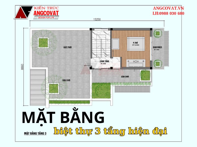Mặt bằng công năng tầng 4 mẫu biệt thự 3 tầng hiện đại 120m2