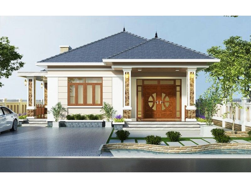 Mặt tiền sang trọng trong thiết kế nhà mái Nhật 9x12 1 tầng