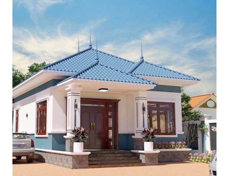 Kết hợp màu sắc trung tinh hài hòa, tươi trẻ trong mẫu nhà mái Nhật 9x12 1 tầng
