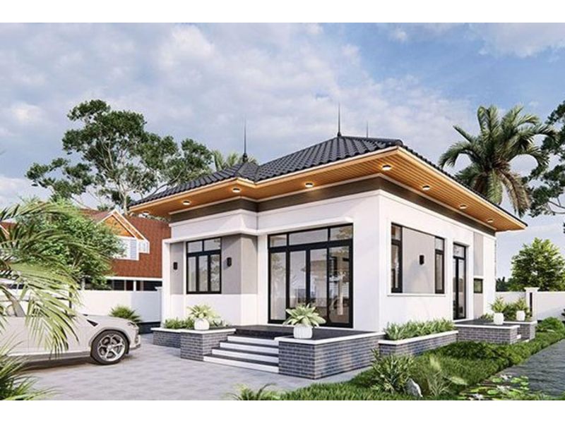 Thiết kế nhà mái Nhật mặt tiền 9m 1 tầng hiện đại