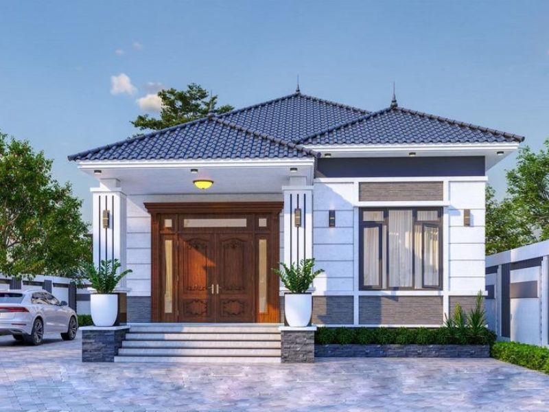 Hình khối vuông vức mạnh mẽ trong mẫu nhà cấp 4 mái Nhật 9x12