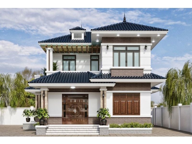 Mẫu nhà 2 tầng kích thước 9x12 sử dụng hệ mái Nhật