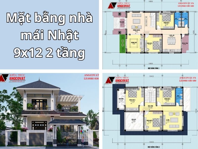 Tham khảo mẫu mặt bằng nhà 2 tầng mái Nhật 9x12 