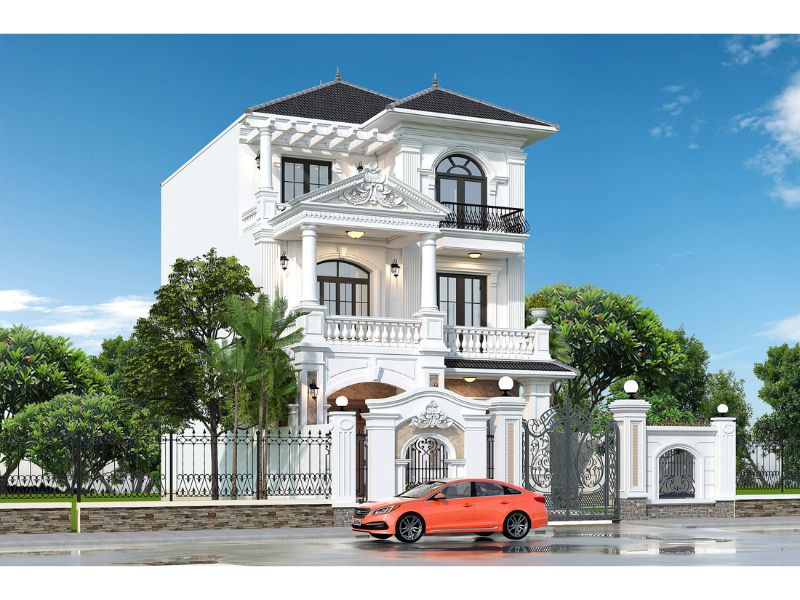 Hoa văn trang trí cầu kỳ, tinh tế trong mẫu nhà mái Nhật 9x12 3 tầng