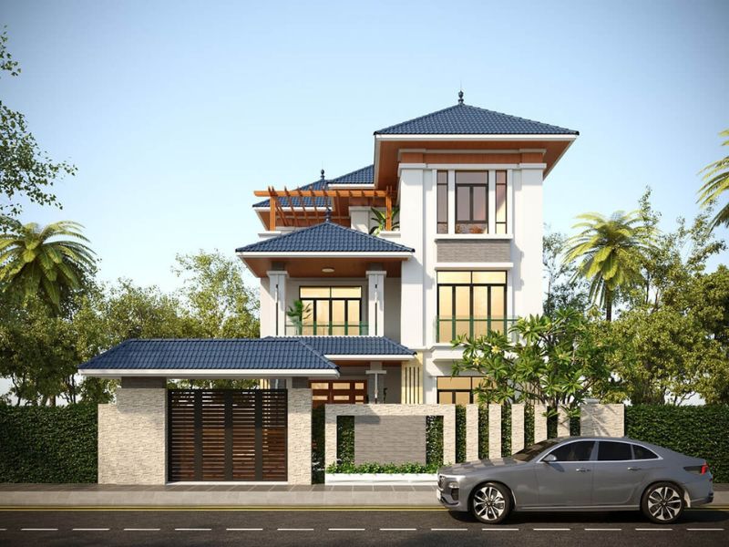 Xây nhà mái Nhật 9x12 3 tầng 5 phòng ngủ ở phố