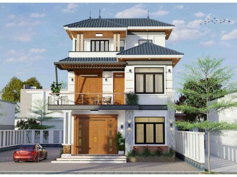 Ngoại thất sang trọng của mẫu nhà mái Nhật rộng 9m dài 12m