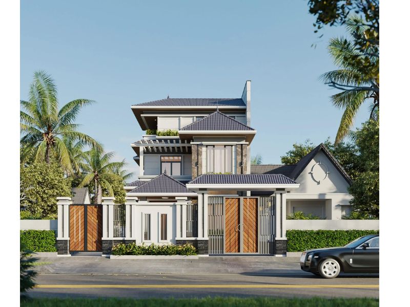 Ấn tượng với mẫu nhà mái Nhật 9x12  3 tầng với hình khối vuông vức linh hoạt