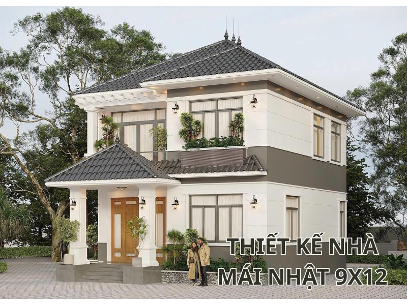 Ngoại thất sang trọng của mẫu nhà mái Nhật kích thước 9x12
