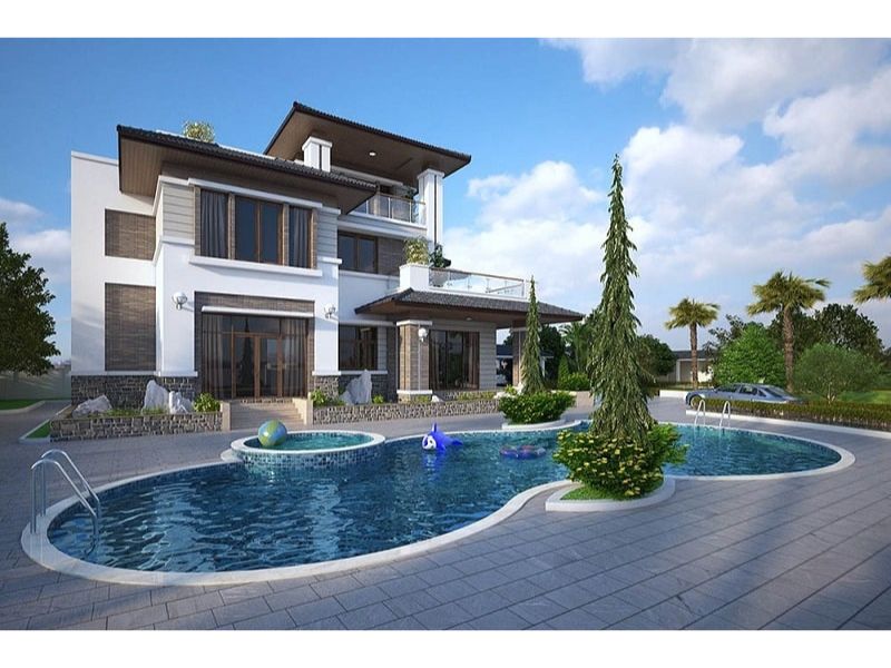 Xây biệt thự có hồ bơi 3 tầng 200m2 hiện đại