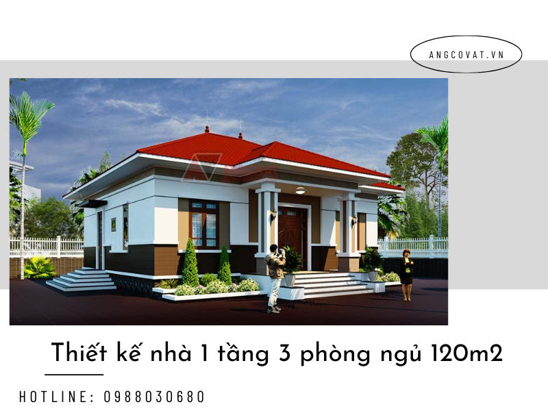 Mẫu 15: Mẫu nhà 1 tầng 3 phòng ngủ 120m2 trên thể hiện sự đơn giản đẹp