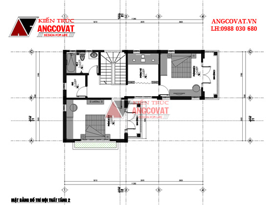 phương án 3 - tư vấn kiến trúc nhà 7x12m 2 tầng - mặt bằng tầng 2