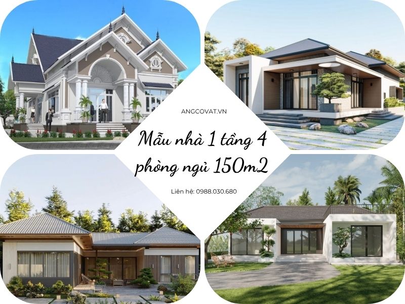 Tổng hợp các mẫu nhà 1 tầng 4 phòng ngủ 150m2 nổi bật nhất hiện nay