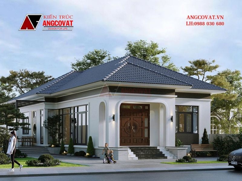 Mẫu nhà 1 tầng 4 phòng ngủ mái Nhật vừa đẹp vừa tiện nghi