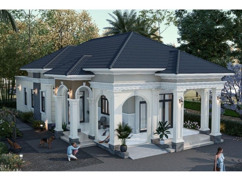 Sử dụng hệ mái Nhật trong mẫu nhà 1 tầng 4 phòng ngủ 150m2 không chỉ đẹp mà còn hữu ích