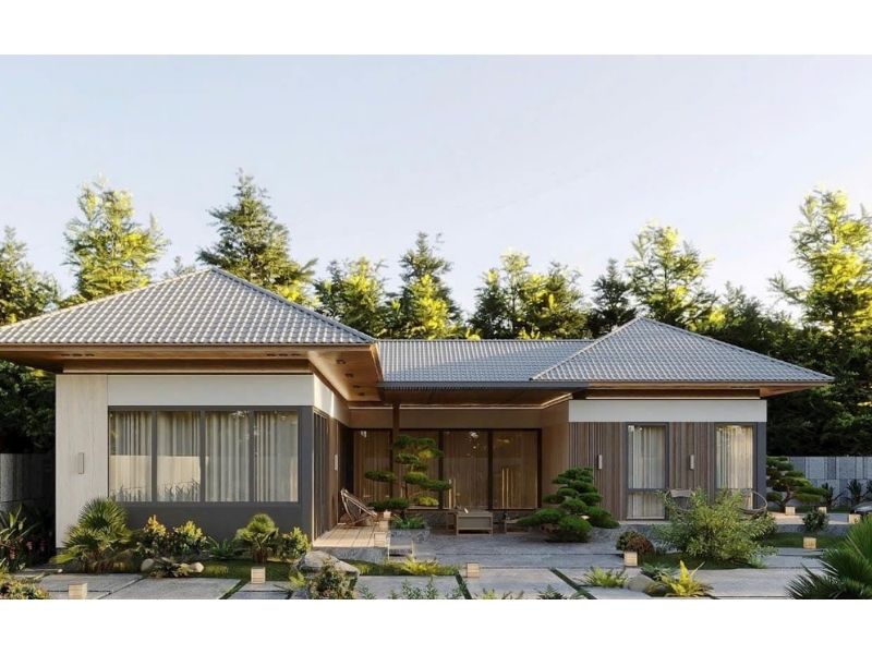 Thiết kế nhà 1 tầng mái Nhật sang trọng, hiện đại