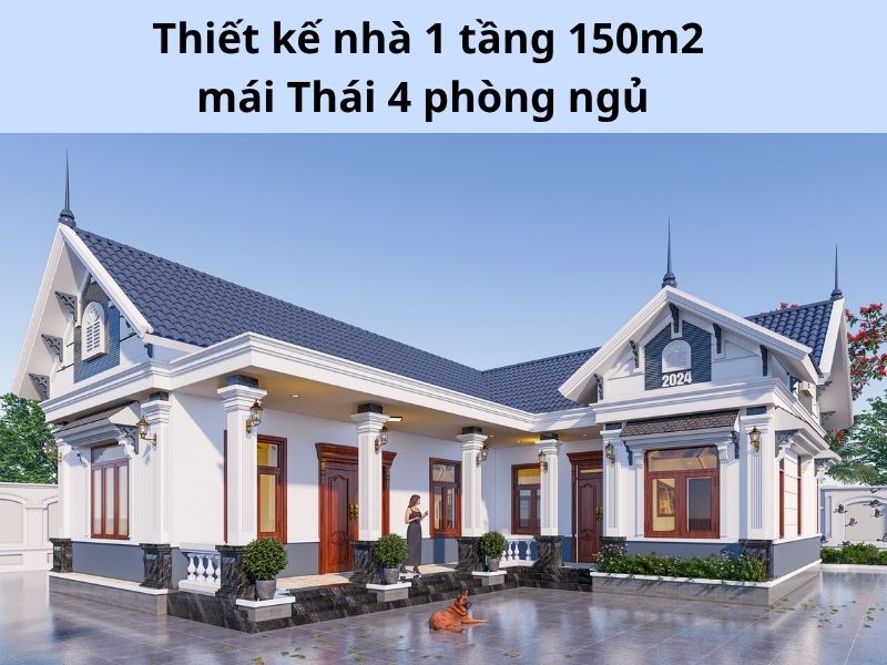 Thiết kế hình chữ L trong mẫu nhà 1 tầng 150m2 mái Thái 4 phòng ngủ