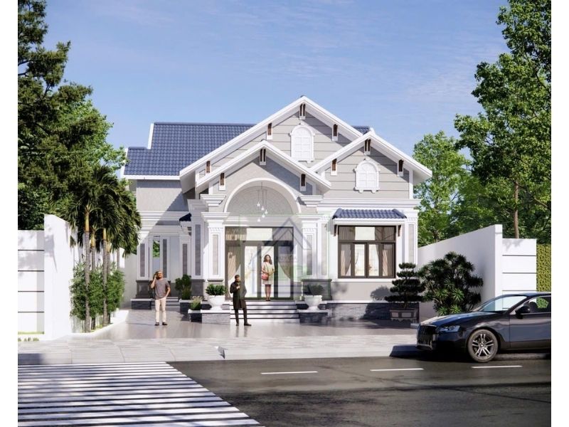 Thiết kế sang trọng với màu sắc hài hòa trong mẫu nhà 1 tầng 4 phòng ngủ 150m2 mái Thái